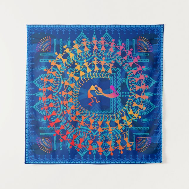 Warli painting - hand drawn traditional the ancien tapestry (Front)