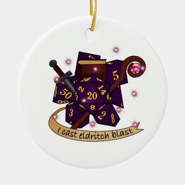 Warlock Dice Design Ceramic Tree Decoration (Front)