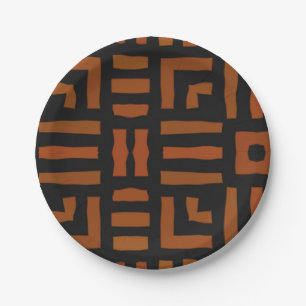 Warm African Geometric Tribal Design Paper Plate