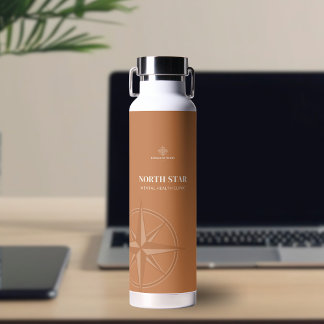 Warm Amber Compass Mental Health Logo Water Bottle