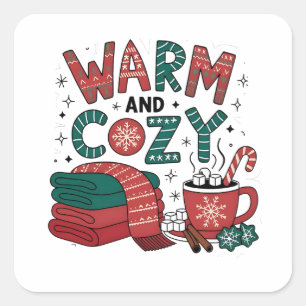 Warm And Cosy Christmas Hot Cocoa Xmas Square Sticker