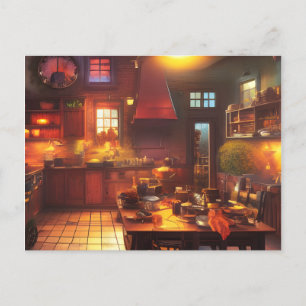 Warm and Cosy Farmhouse Kitchen Digital Art Postcard