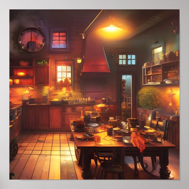 Warm and Cosy Farmhouse Kitchen Digital Art Poster (Front)