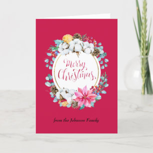 Warm and Cosy Magical Christmas Oval Wreath Red Holiday Card