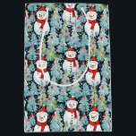 Warm and Cosy Snowman on a Winter Day Christmas Medium Gift Bag<br><div class="desc">Christmas gift bag with snowmen in warm red scarves and a pretty blue pine tree background.</div>