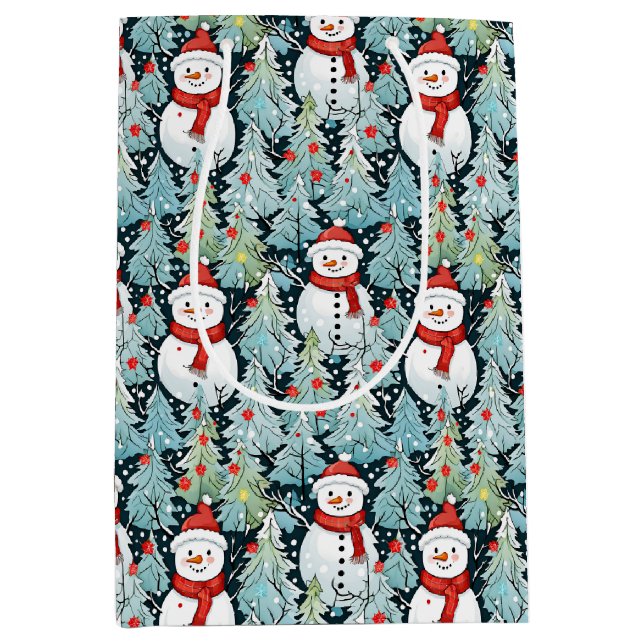 Warm and Cosy Snowman on a Winter Day Christmas Medium Gift Bag (Front)