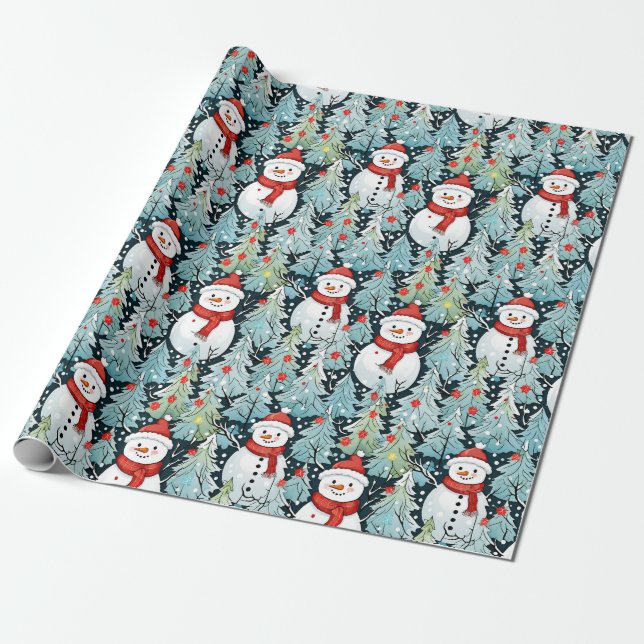 Warm and Cosy Snowman on a Winter Day Christmas Wrapping Paper (Unrolled)
