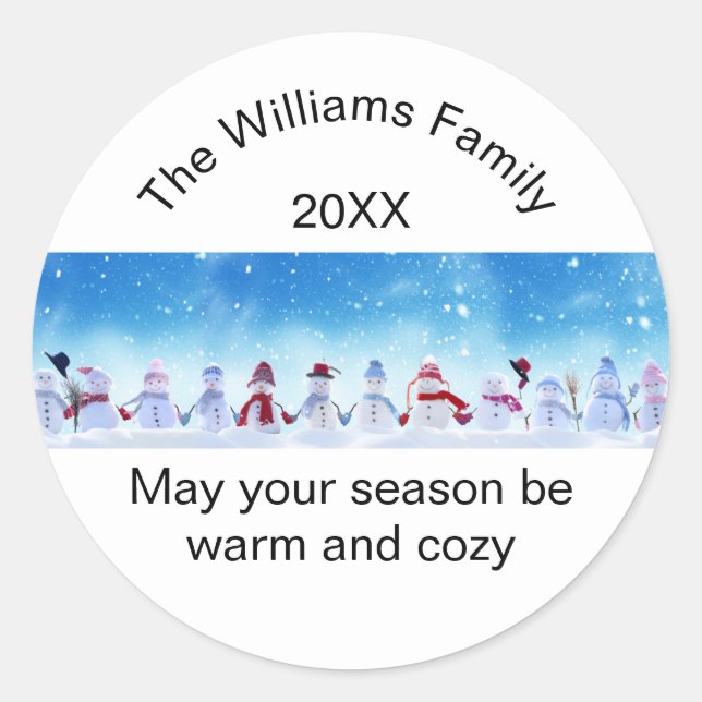 Warm and Cosy Snowmen - Circle Sticker (Front)