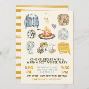 Warm and Cosy Winter Party Christmas bonfire Invitation