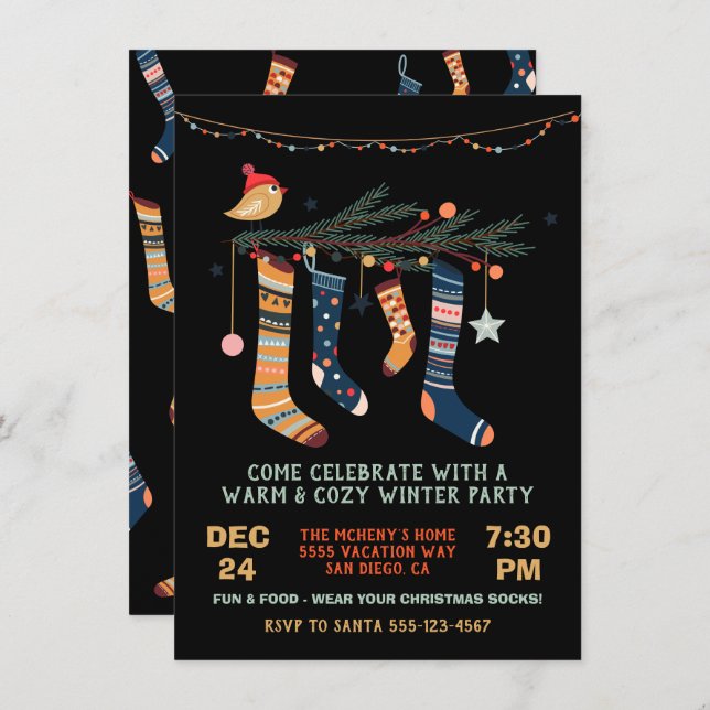 Warm and Cosy Winter Party Christmas Socks Invitation (Front/Back)