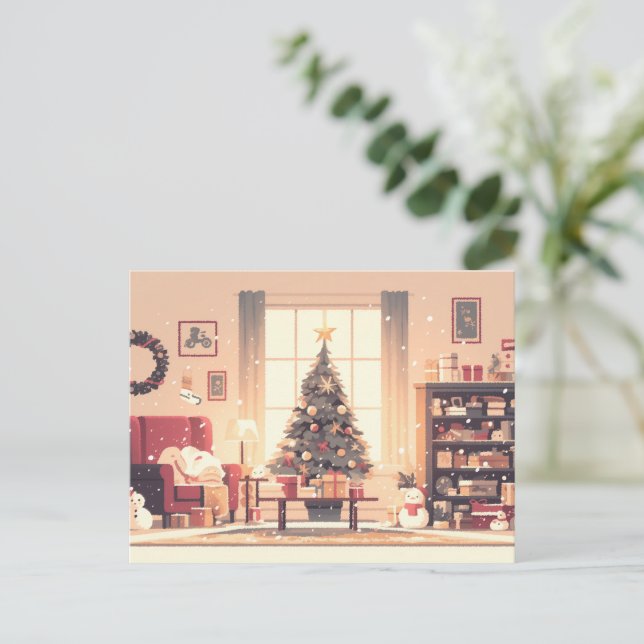 Warm and Cozy Living Room Decorated for Christmas Holiday Postcard (Standing Front)