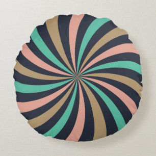 Warm and Earthy Pink Aqua Brown Lollipop Swirl Round Cushion