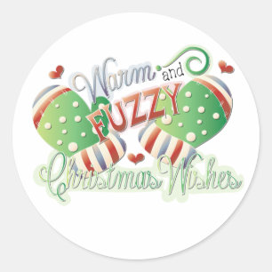 Warm and Fuzzy Christmas Wishes Holiday Classic Round Sticker