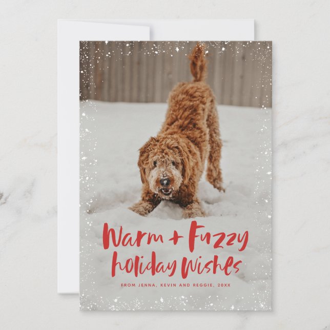Warm and fuzzy holiday wishes pet Christmas card (Front)