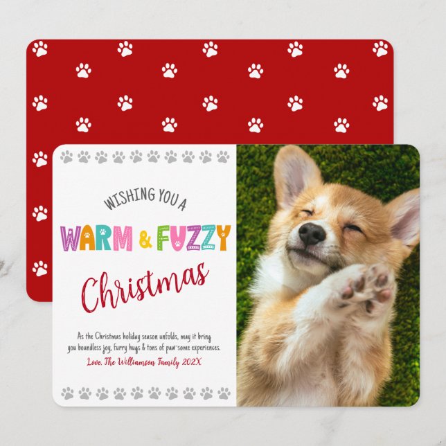 Warm and Fuzzy Pet Christmas Photo Typography Cute Holiday Card (Front/Back)