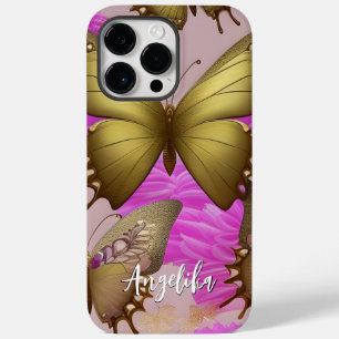 Warm and Fuzzy Pink   Gold Butterfly Personalised Case-Mate iPhone 14 Pro Max Case