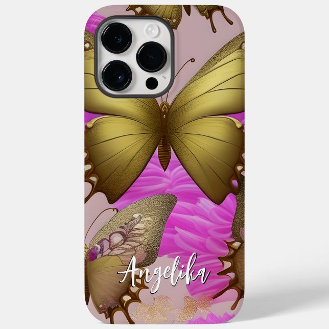 Warm and Fuzzy Pink | Gold Butterfly Personalised Case-Mate iPhone Case (Back)