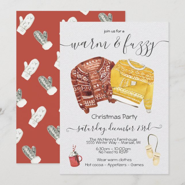 Warm and Fuzzy Sweater Holiday Christmas Party Invitation (Front/Back)