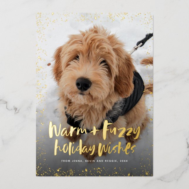 Warm and fuzzy wishes cute pet Christmas Foil Holiday Card (Front)