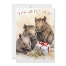 Warm and Fuzzy Wishes Wombat Christmas Card