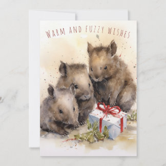 Warm and Fuzzy Wishes Wombat Christmas Card