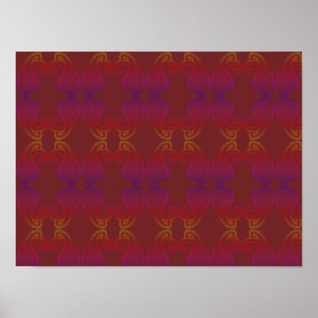 Warm and Rich Colours Paisley Pattern A3 Poster (Front)