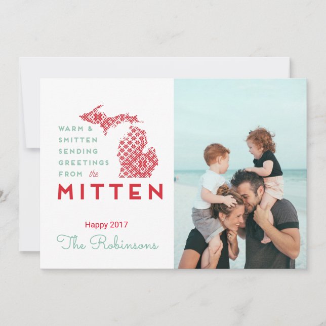 Warm and Smitten Greetings from the Mitten MI Holiday Card (Front)