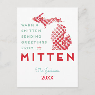 Warm and Smitten Greetings from the Mitten MI Holiday Postcard