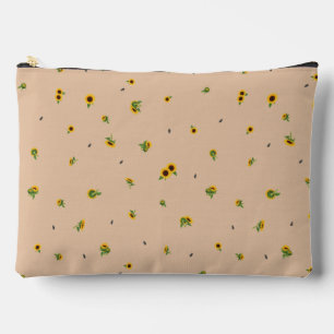 Warm Apricot Japanese Sunflower Floral Pattern Accessory Pouch