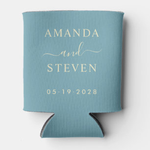Warm Aqua Afternoon Couple Names with Wedding Date Can Cooler