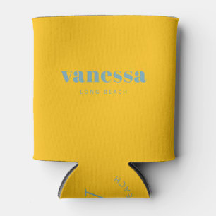 Warm Aqua Reverse Minimal Modern Classic Name Can Cooler