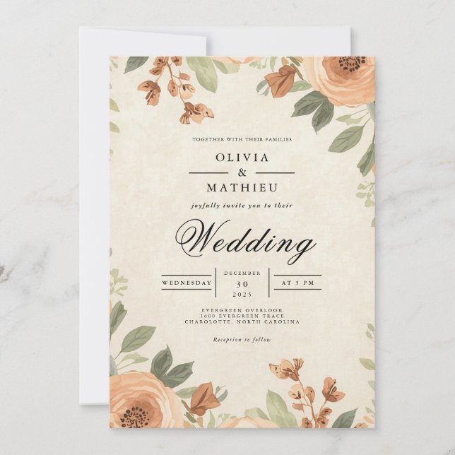 Warm Autumn Blossom Arch Wedding Invitation (Front)