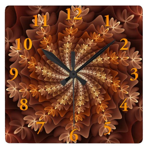 Image of Warm Autumn Colours, Modern Abstract Fractal Art Square Wall Clock