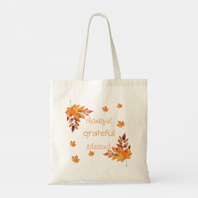 Warm Autumn Fall Leaves Thankful grateful Blessed Tote Bag (Back)