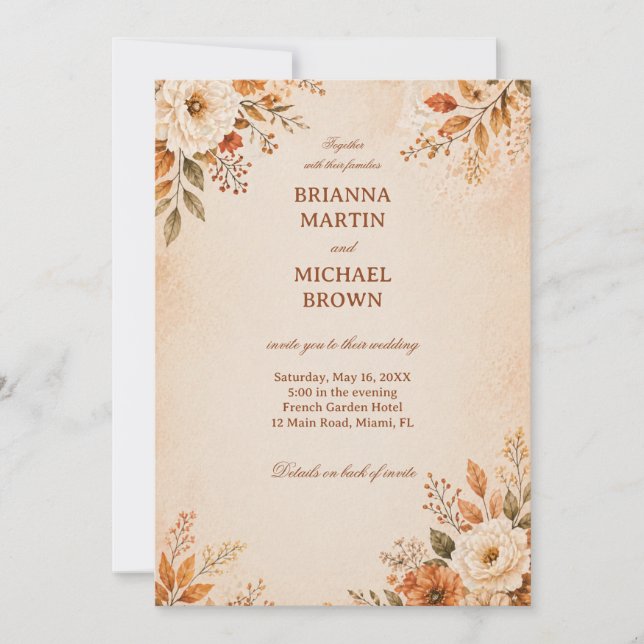 Warm Autumn Floral Invitation (Front)