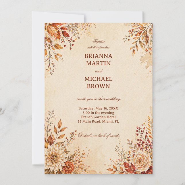 Warm Autumn Floral Invitation (Front)