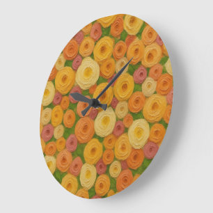 Warm Autumn Floral Seamless Pattern Oil Painting A Large Clock