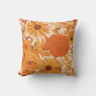 Warm Autumn Floral with Yellow and Orange Blossoms Cushion
