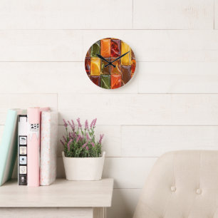 Warm Autumn Glass Tile Mosaic - Glossy Amber Round Clock