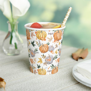 Warm Autumn Harvest Pumpkin Thanksgiving Pattern  Paper Cups