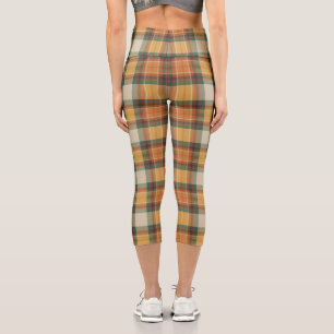 Warm Autumn Harvest Tartan Plaid Pattern Capri Leggings
