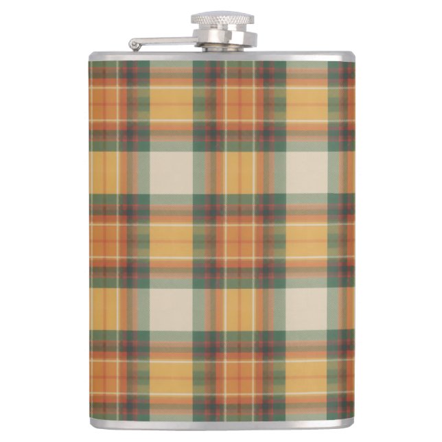 Warm Autumn Harvest Tartan Plaid Pattern Hip Flask (Front)