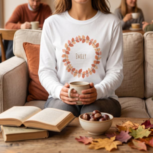 Warm Autumn Leaf Wreath Name Design T-Shirt