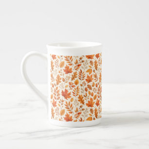 Warm Autumn Leaves Seamless Pattern Bone China Mug