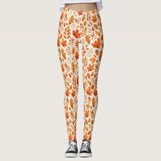 Warm Autumn Leaves Seamless Pattern Leggings (Front)