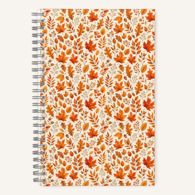 Warm Autumn Leaves Seamless Pattern Notebook (Front)