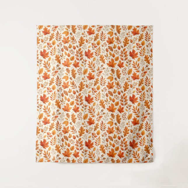 Warm Autumn Leaves Seamless Pattern Tapestry (Front)