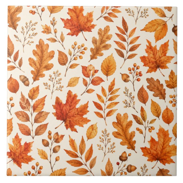 Warm Autumn Leaves Seamless Pattern Tile (Front)