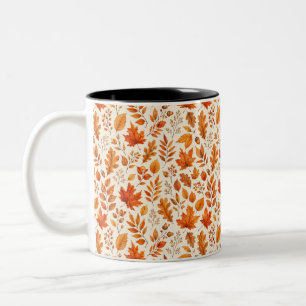Warm Autumn Leaves Seamless Pattern Two-Tone Coffee Mug