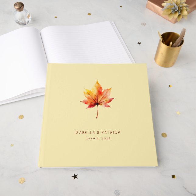 Warm Autumn Maple Leaf Guest Book (Front Open)